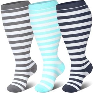 Genovega 3 Packs Wide Calf Compression Socks for Women Men Knee Hight S/M-4XL for Gifts (S)
