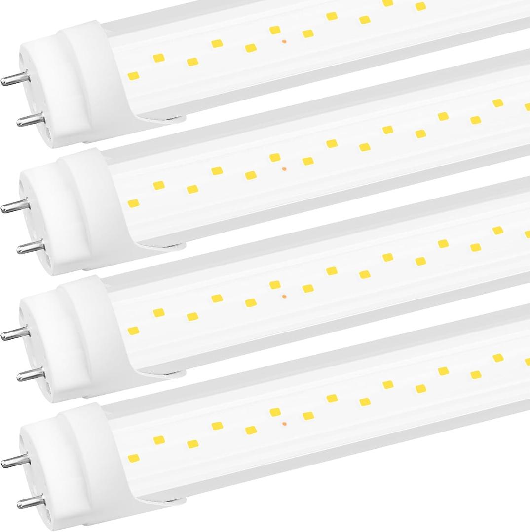 4-Pack T8 LED 4FT Type B Light Bulbs, Ballast Bypass, 4 Foot LED Tube Lights Replacement, 24W 3120LM 6500K for G13, Double Row Lamp Beads, ETL Listed, Dual-Ended, Clear Cover