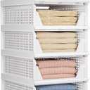 5 Pack Folding Closet Organizers Storage Box, Stackable Storage Bins, Plastic Drawer Basket Closet Storage for Wardrobe Cupboard Kitchen Bathroom Office White-5L (5 PACK-L)