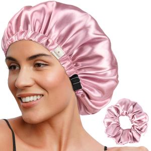 YANIBEST Adjustable Silk Bonnet Double Layer Satin Bonnet Hair Bonnet for Sleeping Bonnets for Women Hats Curly Natural Hair, Pearl Pink (One Size)