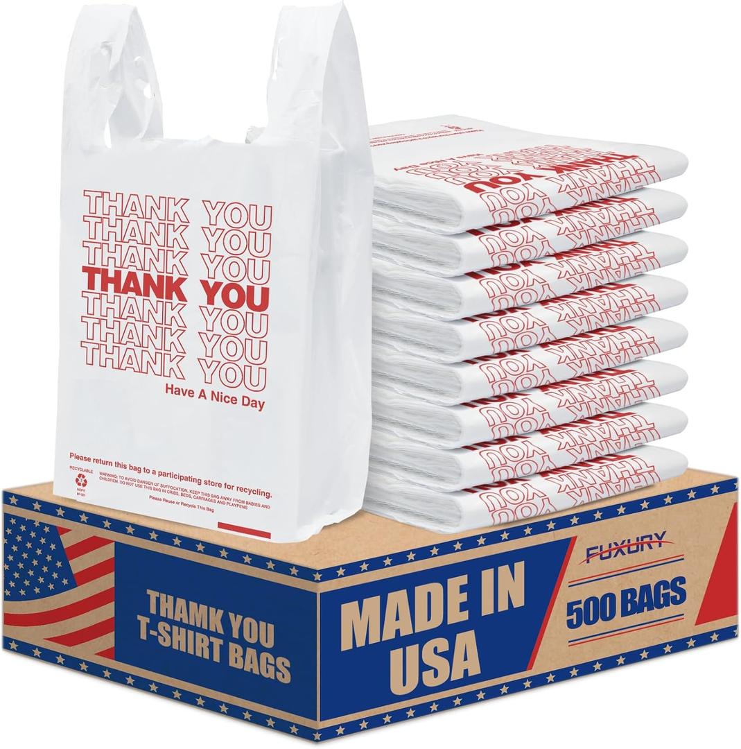 Fuxury 500 Count Thank You Plastic Grocery Shopping T-shirt Bags