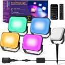OUTON LED Flood Light Outdoor, 24W Smart RGBAICW Landscape Lighting with APP, Remote & Voice Control, 16 Million Colors, 2700K-6500K, IP65 Waterproof Uplights for Garden Party Stage, 4 Pack