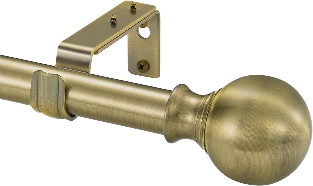 Window Curtain Rods 36 to 72 Inches, 1 Inch Diameter Adjustable Drapery Rod, Decorative Heavy Duty Curtains Rod with Fancy Round Finials for Living Room, Bedroom, Patio, Antique Bronze