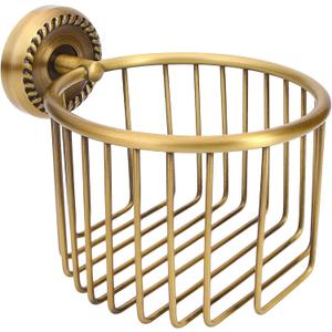 Vintage Bronze Wall Mounted Toilet Paper Holder – Antique Brass Bathroom Accessories Tissue Dispenser with Stable Metal Stand, Wire Basket Storage Rack - for Roll with Diameter <5inch Only