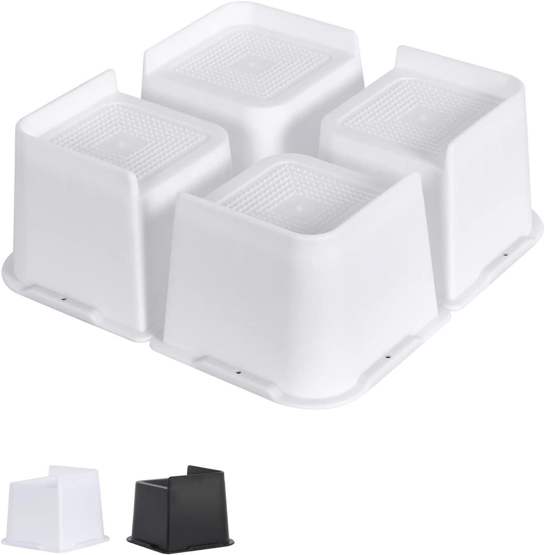 Affogato Bed Risers, 4 Pack 4 Inch Heavy Duty Furniture Risers, Table Leg Extenders, Bed Lifts Fits to Bed, Chair, Desk, Cabinet, Sofa, Couch, Tables, Support up to 5000 Lbs (White)