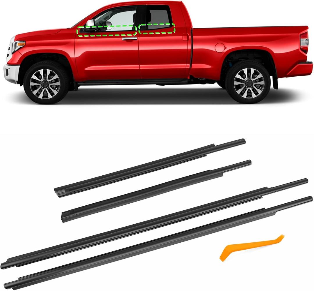 TOP-MAX Window Molding Trim Seal Compatible with 2007-2021 Toyota Tundra Double Cab, 4 Pcs Black Window Weather Stripping Replaces 68210-0C020 68164-0C010 (NOT FIT for Crewmax)