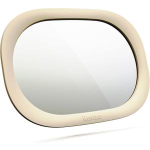 Renzo Baby Car Mirror - Rear Facing Car Seat Mirror for Infants - Extra Large, Shatter-Resistant, 360 Adjustable, Tool-Free Installation - Fits Most Cars, SUVs & Trucks (Almond Cream)