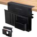 LUKETURE Desk Side Storage, Steel Side Desk Organizer, No Drill Laptop Holder, Clamp on Laptop Mount with Pen Holder, Table Hanging Storage for Home Office, Fits Flat Edge Tables 0.3" to 2.8" (M(1 Tier), Black)