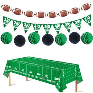 Football Party Decorations Banner Tablecloth and Pom Poms for Football Parties Decor