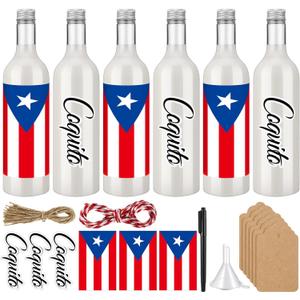 12 Set 25 oz Christmas Coquito Plastic Wine Bottles for Homemade 750ml Airtight Empty Clear Coquito Liquor Bottles with Bow Puerto Rico Label Stickers Lid for Home Brewing Xmas Gifts