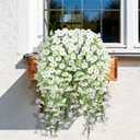 Artificial Hanging Flowers for Outdoors, 4 PCS 600 Blooms UV Resistant Morning Glory Faux Silk Vines, No-Odor Realistic Fake Plants for Garden Planter Porch Patio Decoration, White