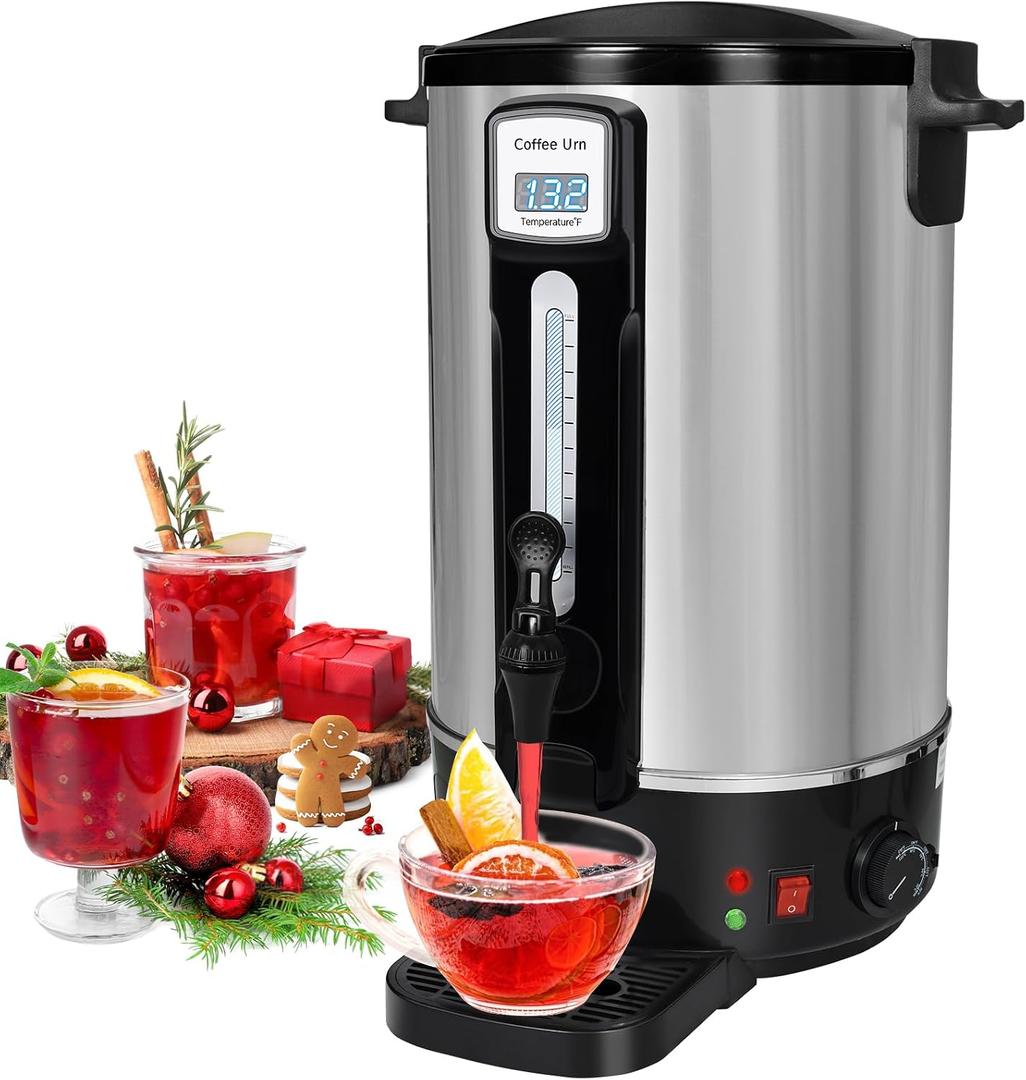 100 Cup Coffee Urn Commercial, 20L Stainless Steel Coffee Percolator with Double Wall Insulation, Fast Brewing (1 Cup/Min), Keep Warm 6H, Upgraded Even-Brew Showerhead & Filter, Hot Water Urn