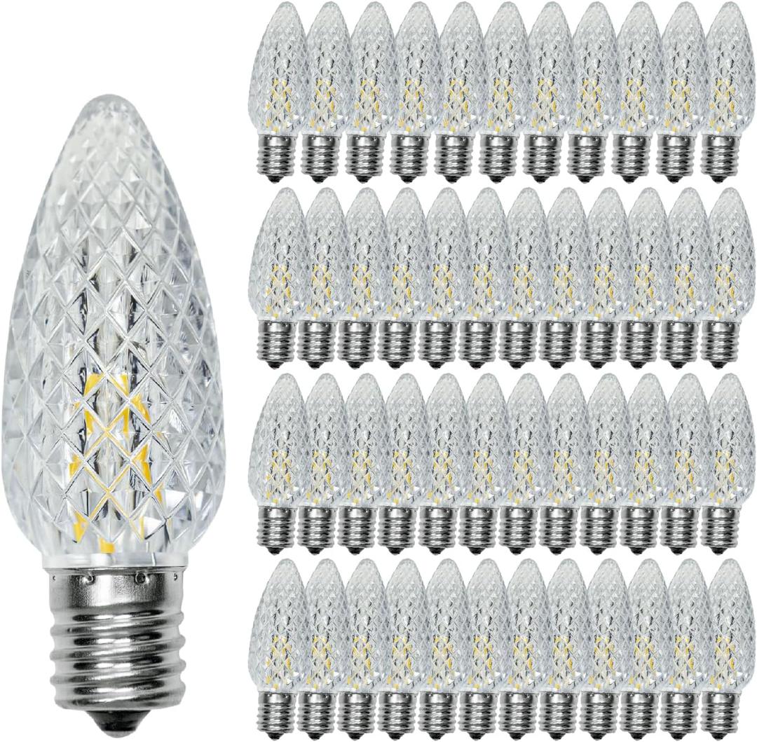 50 Pack C9 Led Christmas Lights Bulb, C9 Replacement LED Christmas Lights Outdoor Bulb, C9 Shatterproof Led Bulb for Christmas String Lights, E17 Base, Commercial Grade 2200K Warm White Bulbs