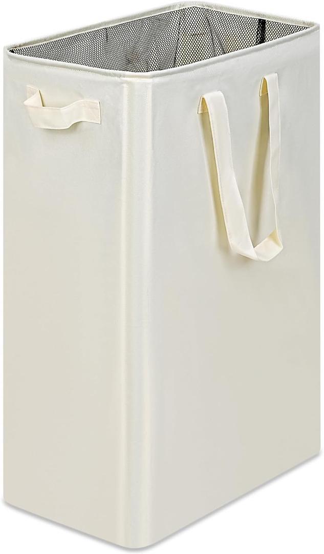 efluky Slim Laundry Hamper with Lid, Narrow Laundry Hamper with Removable Bags, Collapsible Dirty Clothes Basket with Handles for Bathroom, Bedroom & Laundry Room, 63L Beige  (Without Mesh Cover (16" x 9"))