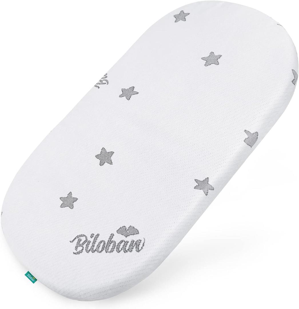 Bassinet Mattress Pad 15"x 30", Oval Shaped with Removal Zippered Cover, Waterproof Breathable Soft Foam