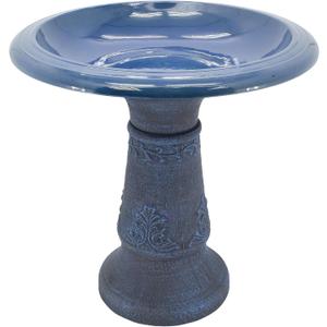 Arcadia Garden Products Fiberclay Bird Bath Outdoor Garden Decor, Antique Vintage Weather Resistant Water Bowl for Backyard and Patio and, 20-inch Tall, Blue