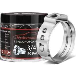 60 Pack 3/4 Inch PEX Crimp Rings, Premium 304 Stainless Steel Pex Clamps, Pex Cinch Clamp Rings with Storage Case for PEX Tubing Pipe Fitting Connections By Hydencamm(3/4"x60)