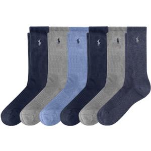 POLO RALPH LAUREN Men's Performance Crew Socks 6 Pack (6-12.5, Denim)