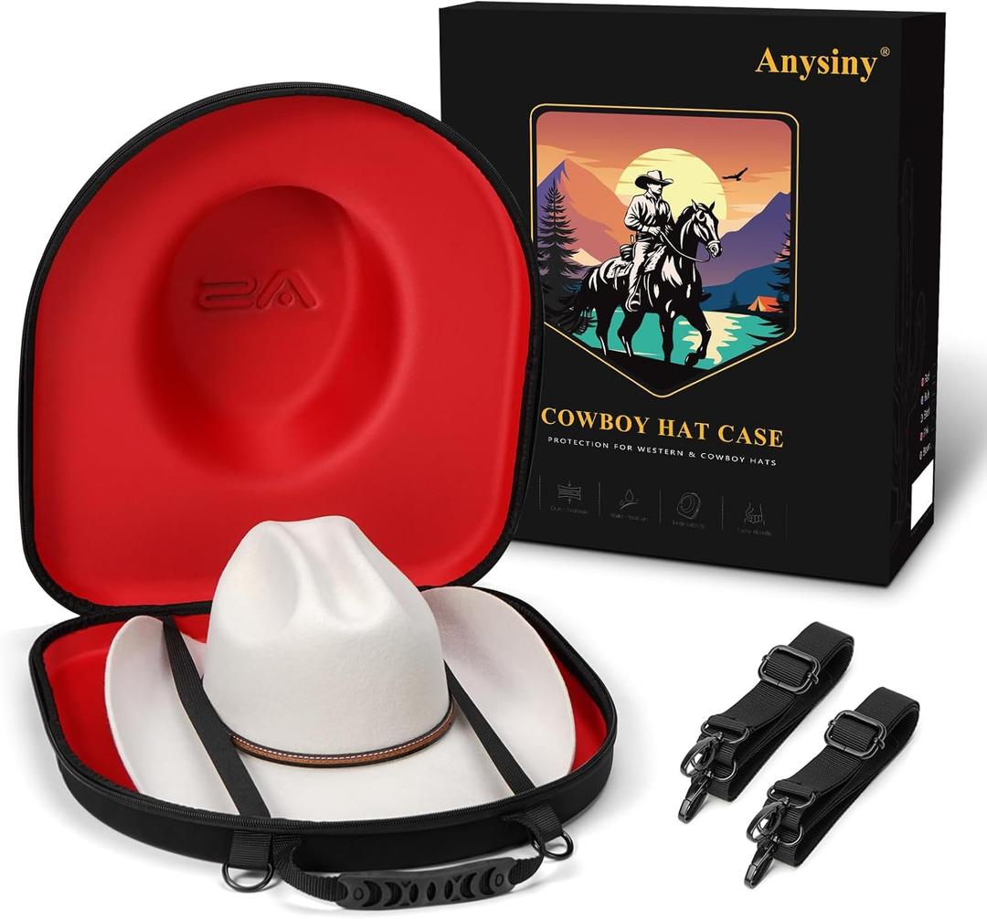 Hat Box for Travel-Crush Proof Hat Travel Case for Cowboy Hats Holder Storage Box Organizer Cap Carrier with Adjustable Carry Strap (01-Black Red)