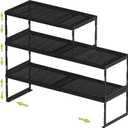 Jojocross Adjustable Stackable Metal Storage Shelf Organizer - Expandable Wire Rack with Perforations for Kitchen, Pantry, Bathroom, Cabinet & Office-Compact, Durable & Sturdy (3PACKS/Large/Black)