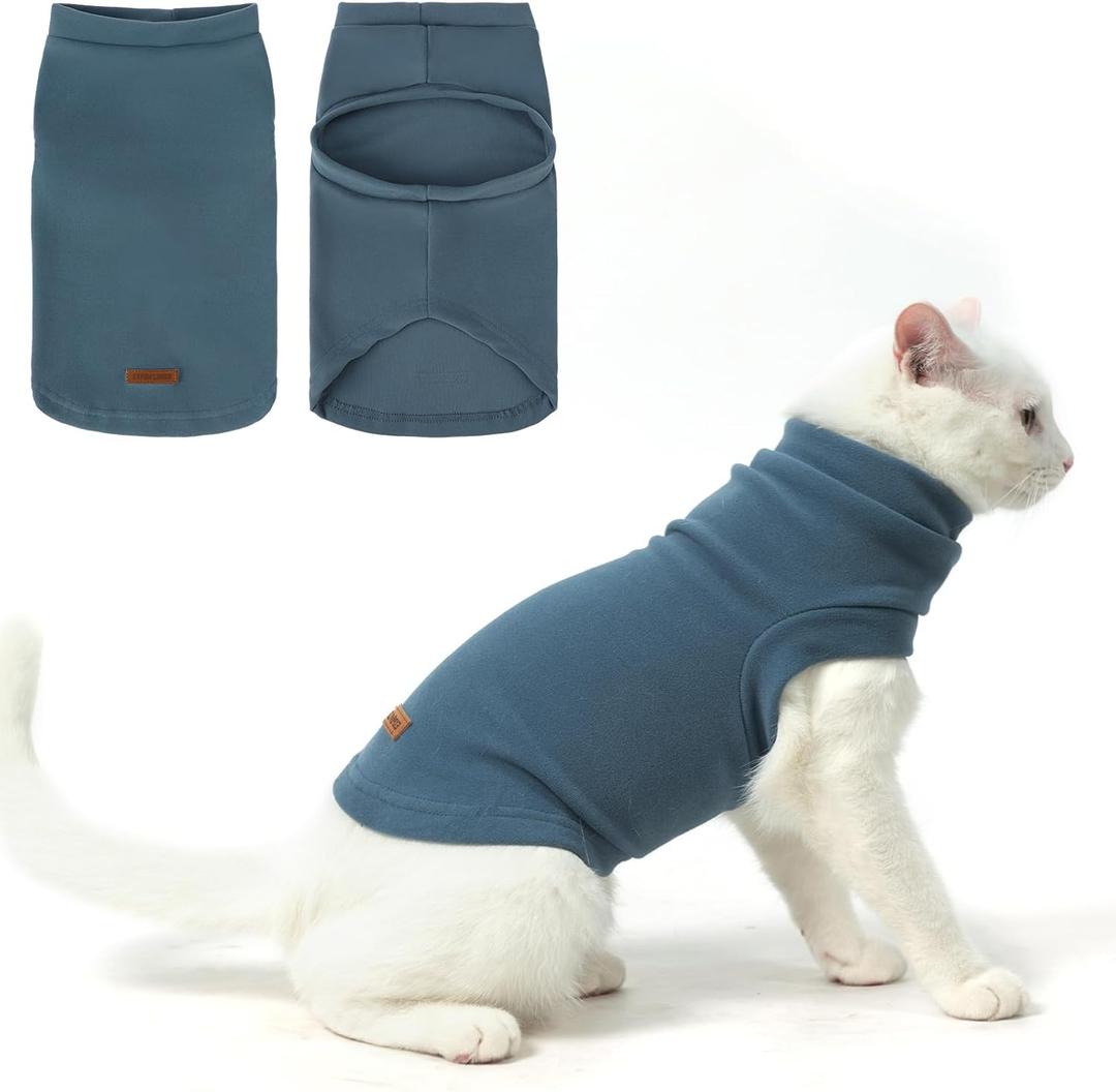 EXPAWLORER Soft Cat Sweater - Sweaters for Cats Only Warm Kitten Clothes, Fall and Winter Pet Coat Pullover Design, Fleece Sweatshirt Clothing Also for Puppy Dogs, Blue Medium