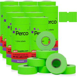 Perco 1 Line Fluorescent Green Labels - 80 Rolls, 10 Sleeves, 80,000 Blank Price and Date Gun Labels for Perco 1 Line Price and Date Guns - Made in USA