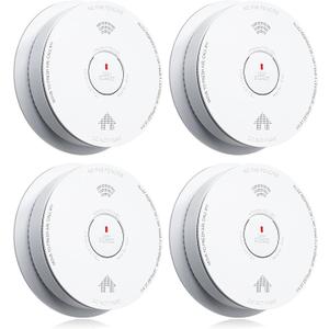 SITERWELL Smoke Detector 10 Year Battery Operated, Smoke Alarm with Photoelectric and Rlectrochemical Sensors, Fire Alarm with Bilingual Voice Alerts for Bedroom, Meets UL217-9th Standards, 4 Pack