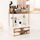 Fengligoo Elegant 2-Tier 2-Drawer Bathroom Countertop Organizer, Multi-Purpose Makeup & Skincare Organizer, Champagne Gold