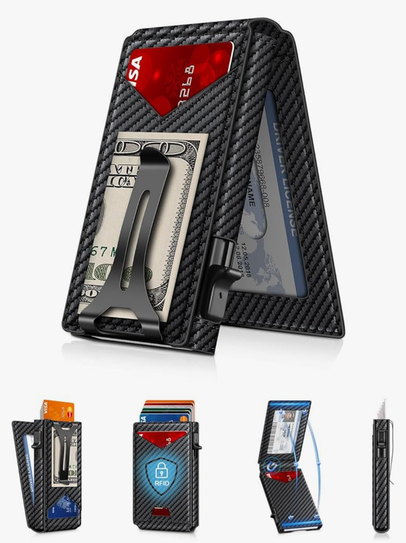 Wallet for Men RFID Wallet with Money Clip, Slim Pop Up Card Holder for 10-12 Cards, Minimalist Smart Credit Card Case with ID Window, Bifold Metal Wallet for Front Pocket, Gifts for Men