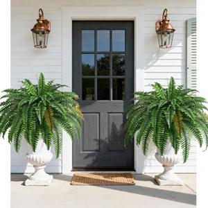 2PCS 45in Fake Ferns- Large Artificial Plants Outdoor, UV Resistant Artificial Ferns for Outdoors, Weatherproof Faux Boston Fern Realistic Fake Plants for Porch Home Garden Patio Hanging Decor