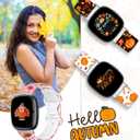 Christmas Halloween Thanksgiving Band Compatible with Fitbit Versa 3/Fitbit Versa 4/Fitbit Sense/ 2, Smartwatch Holiday Women Men Silicone Replacement Strap for Fitbit Versa 3/4, Fitbit Sense/ 2 (Pumpkin&Leaves)