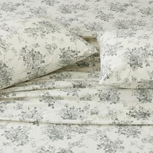 Split King Cotton Sheets Set Printed Bedding Sets, Bedlinen for Mattress Up to 14" Deep, Toile Rose Floral Pattern Bedlinen Set, Gray