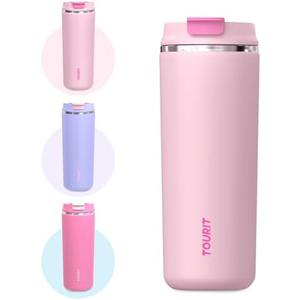 TOURIT 16 oz Insulated Stainless Steel Travel Mug with Lid, Leak-Proof Double-Wall Vacuum Tumbler, Reusable Coffee Cup - Pink