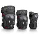JBM Adult Youth Bike Knee Pads and Elbow Pads with Wrist Guards Protective Gear Set for Biking, Riding, Cycling and Multi Sports Scooter, Skateboard (Black)
