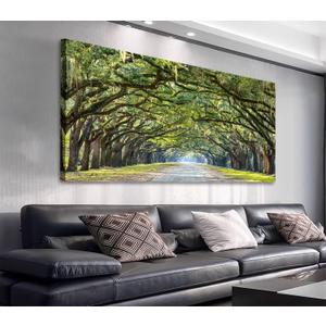 Green Forest Wall Art Nature Canvas Picture Landscape Canvas Artwork for Home Wall Decor Large Canvas Prints of Oak Trees Lined Road at Historic Wormsloe Plantation Savannah Georgia 29" x 58"