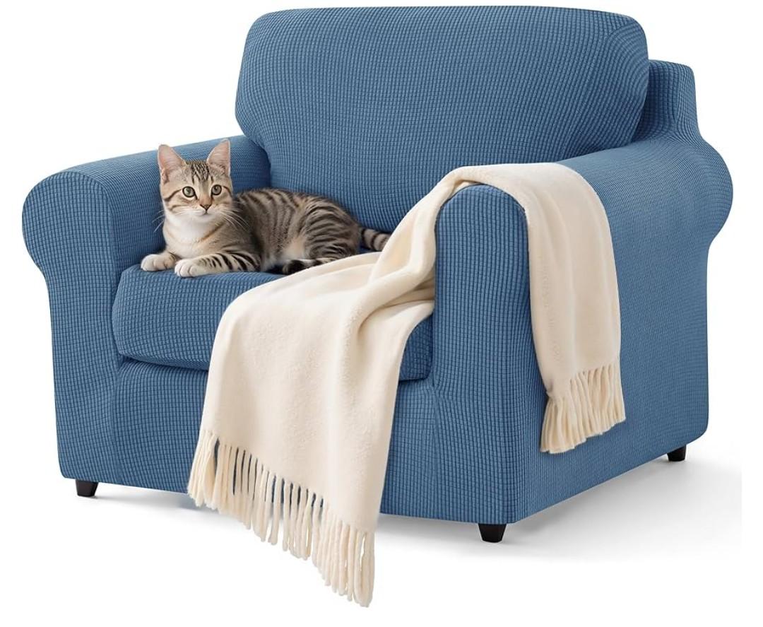 SUBRTEX 3 Pieces Stretch Sofa Slipcover Sets Couch Cover Sets Backrest Cushion Covers Furniture Protector Collection Set for Oversize Sofa Loveseat Chair Slip Covers(Small, Denim Blue)