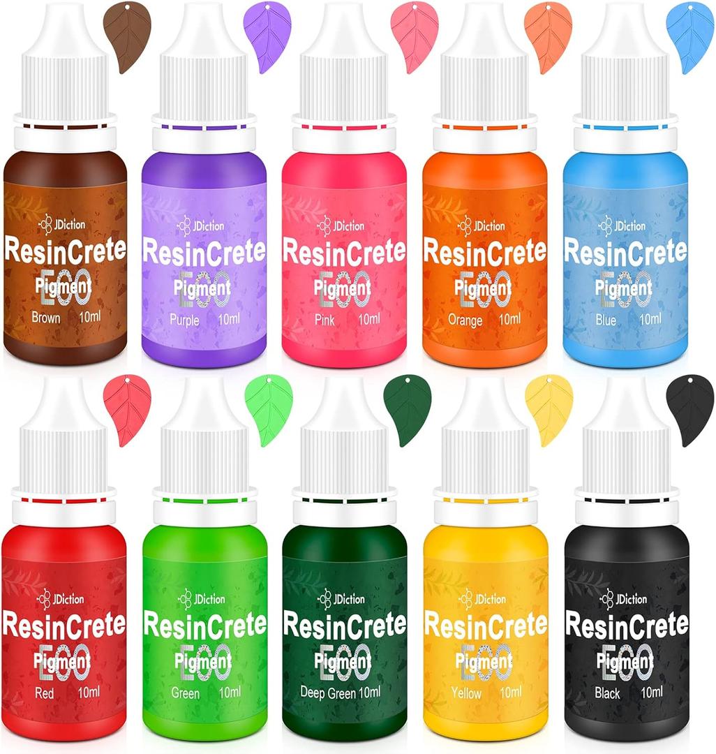 JDiction ResinCrete Pigment, 10 Color Highly Concentrated ResinCrete Dye for DIY Jewelry Making, Vivid Color Premium Quality Easy to Use for Paint, Craft-10ml Each (Multiple Colour)