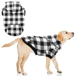 KOOLTAIL Plaid Dog Hoodie for Small Medium Large Dogs - Pet Clothes Sweater with Hat and Pocket for Cold Weather Winter, Warm Soft Hooded Sweatshirt Coat Outfit for Puppy Cats Girls Boys White XL/ XXL