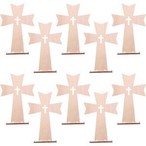 HOMSFOU Wooden Cross Arts Set 10 Pack Rustic Decorative Cross Centerpieces for Tabletop and Hanging Home D Cor Religious Festival Decorations 4.29 X 24 Inches