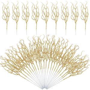 Jutom 30 Pcs Glitter Christmas Tree Pick 13.7 x 2.7 Inch Curly Tall Tree Filler Branches Sprigs and Twigs Decorations for Christmas Vase Xmas Gift Wedding Decoration(Gold)