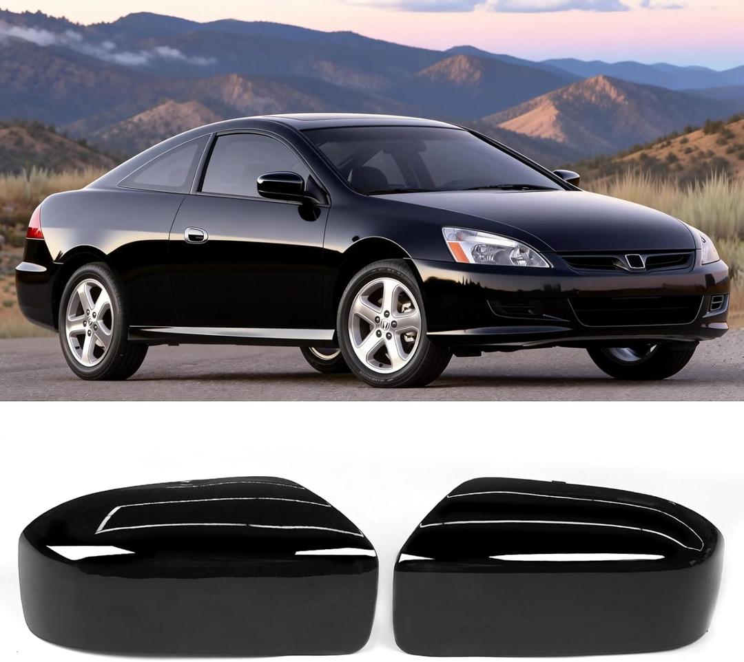 Yumzeco 2PCS Compatible with Honda Accord Mirror Cover 7th Gen 2003 2004 2005 2006 2007, Driver Passenger Side Rearview Mirror Caps Replacement for Honda Accord W/O Light Hole (US Model)- Glossy Black