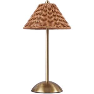 Boho Rattan Table Lamp,Wicker Night Light,LED Rechargeable Reading Lights,3 Color Touch Control Dimmable Bedside Lamps Living Room Bedroom Office Lighting Home Outdoor Decor