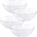 PLASTICPRO Disposable Round Serving Bowls, Party Snack or Salad Bowl, Plastic Crystal Clear Pack of 4 (X Large Bowls, 4)