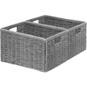 Vagusicc 2 Packs Large Wicker Storage Basket, Closet Storage Baskets Bins for Shelves, Decorative Collapsible Baskets for Organizing Clothes Toy Nursery Bathroom Organizers and Storage, Grey, Size: Large