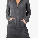 AlvaQ Sweatshirt Dress for Women Fall Winter Casual Long Sleeve Half Zip V Neck Pullover Tunic Tops Mini Dress with Pockets XL