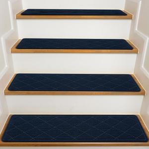 Stair Treads for Wooden Steps Indoor, 15 Pack 8" X 30" Non Slip Carpet Stair Treads with Reusable Adhesive for Kids Elders and Dogs, Surface Polyester TPR Backing Stair Rugs,Navy