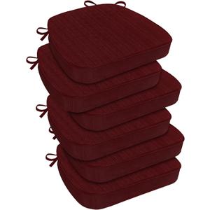 downluxe Indoor Chair Cushions for Dining Chairs, D-Shaped Chair Pads with Ties, Non Slip Dining Chair Cushions, 17" x 16" x 2.5", Burgundy, 6 Pack (6 Count (Pack of 1))