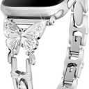 wipalor Butterfly Band for Bling Apple Watch Bands 42mm 41mm 40mm 38mm for Women, Metal Dressy iWatch Bands for Women, Designer Cute Strap for Apple Watch Band Series 11 10 9 SE 8 7 6 5 4 3-Silver