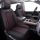 Aierxuan Truck Seat Covers for Chevy Silverado GMC Sierra Trail Boss Z71 Pickup 2007-2025 1500 2500HD 3500HD Crew Double Extended Cab Waterproof Leather (Full Set, Black-Red)