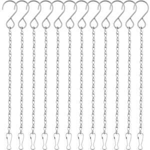 FEPITO 12 Pack Hanging Chains, 10 Inch Hanging Basket Chains, Garden Plant Hangers Metal Chains with Hooks Clips for Bird Feeders, Wind Chimes, Lanterns, Planters, Decorative Ornaments